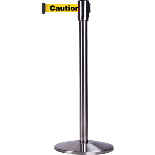 Poteau de guidage autoportant, acier, 89 cm H, sangle jaune, longueur de sangle 2,1 m