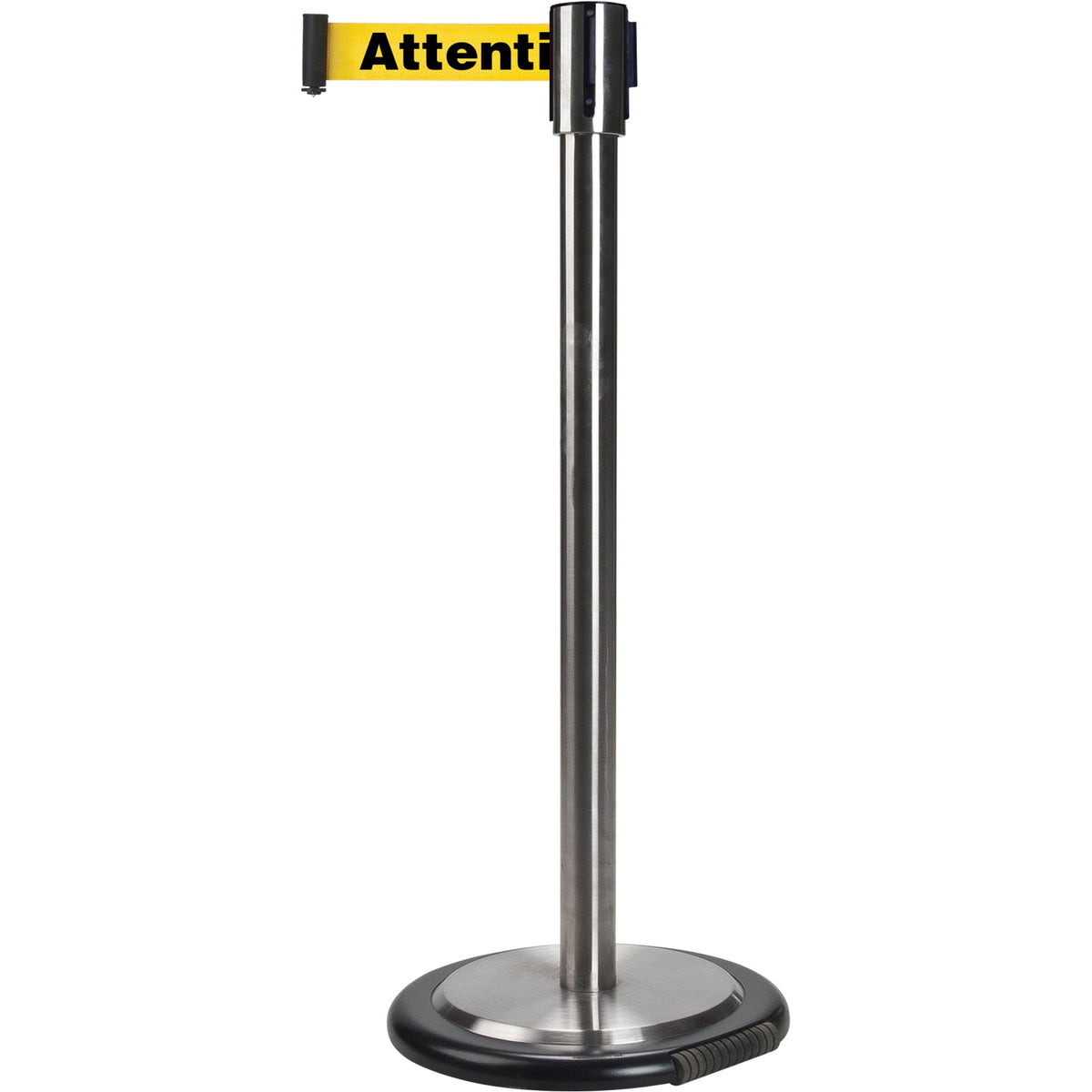 Poteau de guidage autoportant, acier, 89 cm H, sangle jaune, longueur de sangle 2,1 m