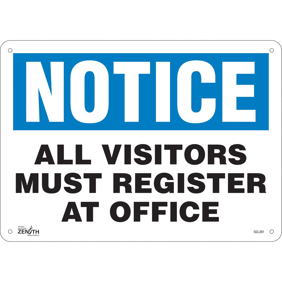 Panneau "Tout visiteur doit s'inscrire", 25,4 x 35,6 cm, plastique, anglais