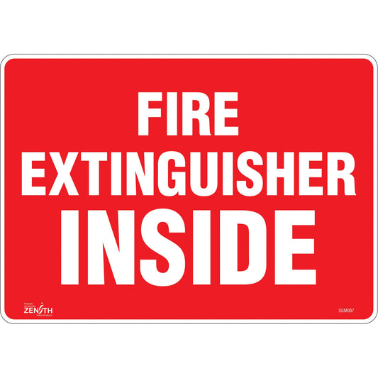 "Fire Extinguisher Inside" Sign, 10" x 14", Vinyl, English