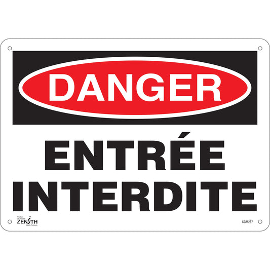 Panneau "Entrée Interdite", 25,4 x 35,6 cm, Plastique, Français