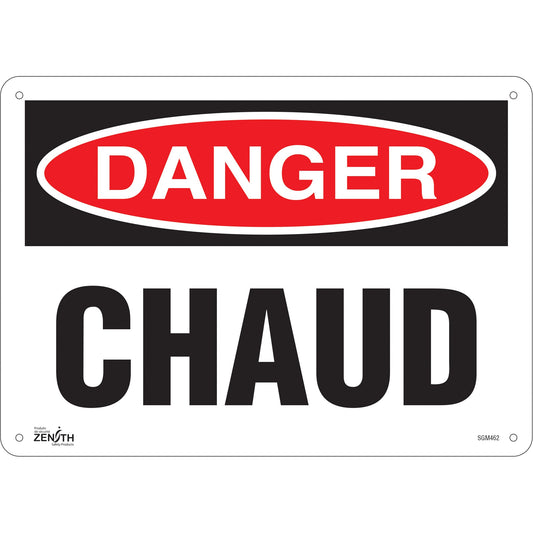 Panneau « Chaud », 25,4 cm x 35,6 cm, Aluminium, Français