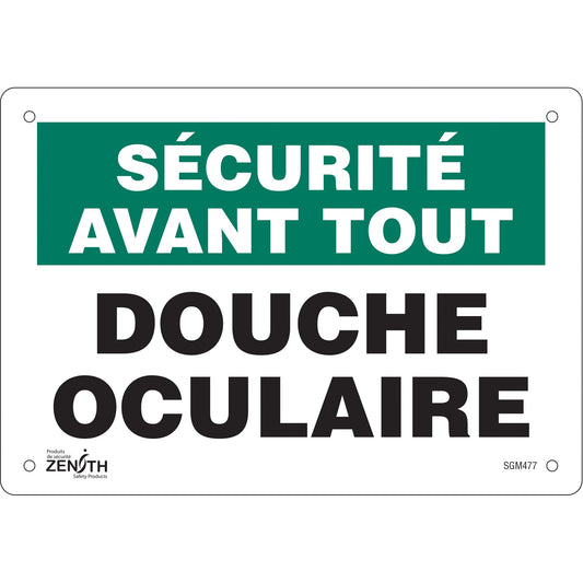 Panneau "Douche Oculaire", 17,8 cm x 25,4 cm, Aluminium, Français
