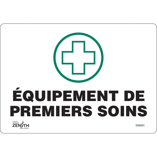 "Premiers Soins" Sign, 7" x 10", Vinyl, French with Pictogram