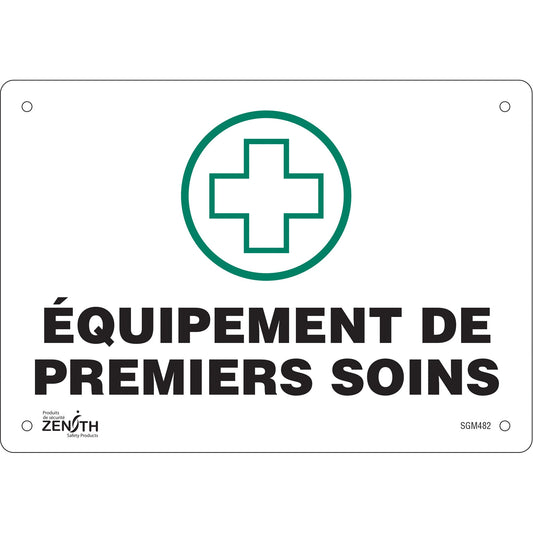 "Premiers Soins" Sign, 7" x 10", Plastic, French with Pictogram