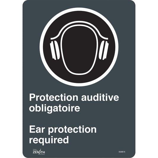 Panneau « Protection auditive obligatoire », 35,5 cm x 25,4 cm, Vinyle, Bilingue avec pictogramme