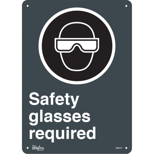 Panneau "Lunettes de sécurité obligatoires", 35,5 cm x 25,4 cm, plastique, anglais avec pictogramme