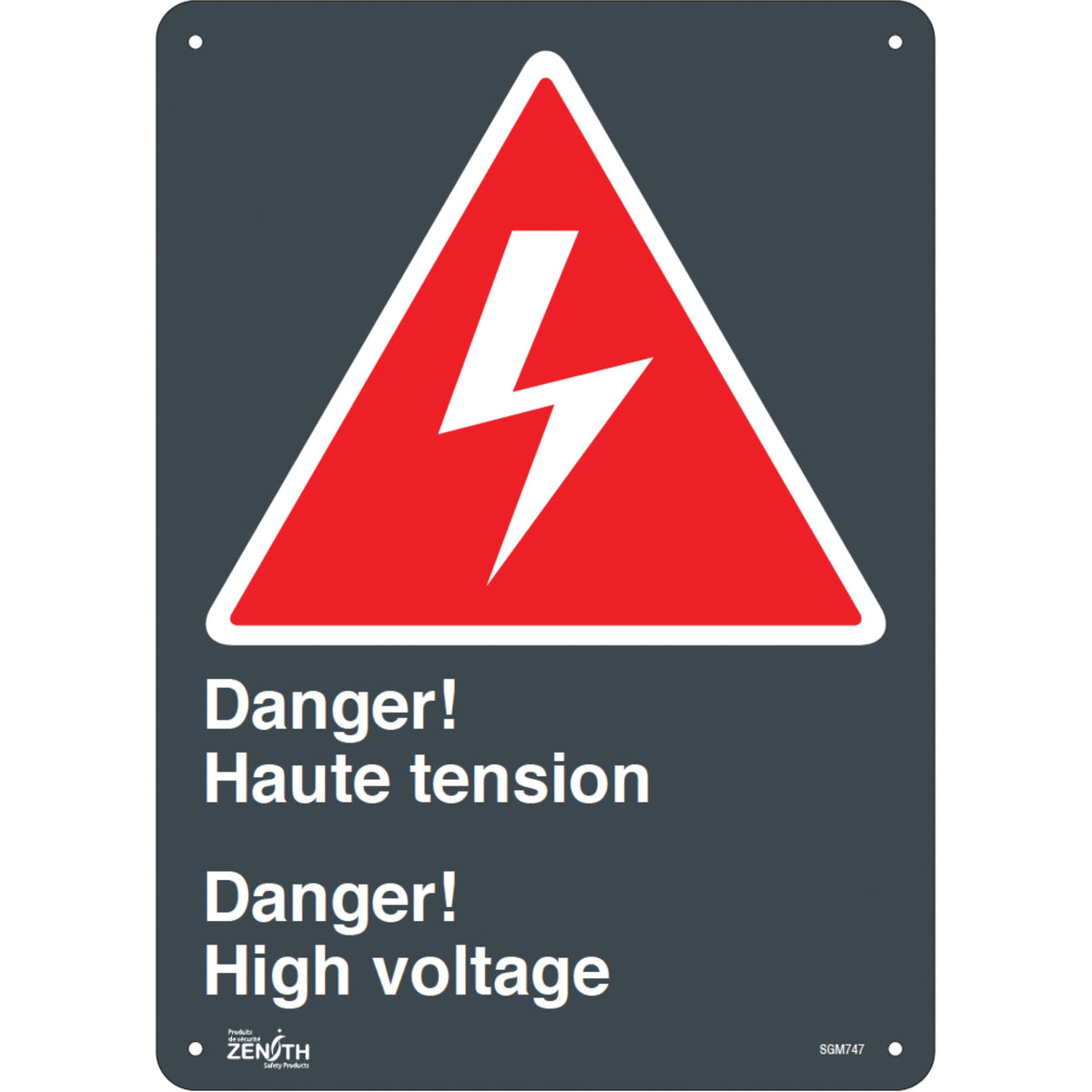 Panneau « Haute Tension/High Voltage », 35,5 cm x 25,4 cm, Aluminium, Bilingue avec pictogramme