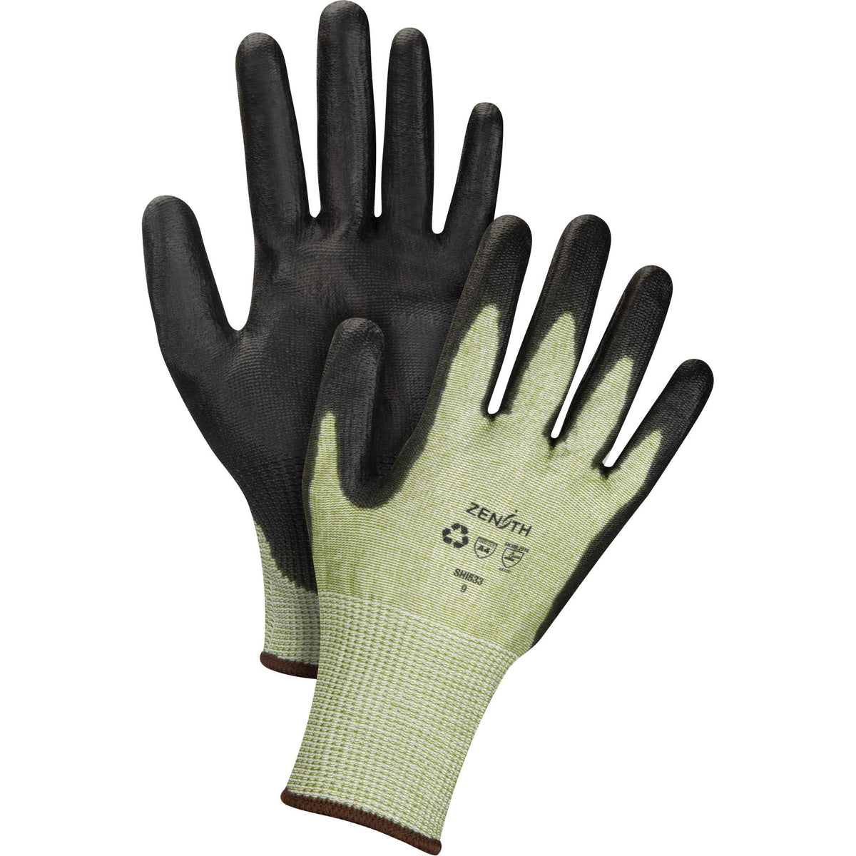 Eco-Friendly Seamless Cut-Resistant Gloves, 9, 13 Gauge, Polyurethane Coated, ASTM ANSI Level A4