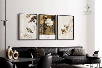 Shibata Zeshin Japanese Art Print Set: Butterflies, Peonies, Tiger