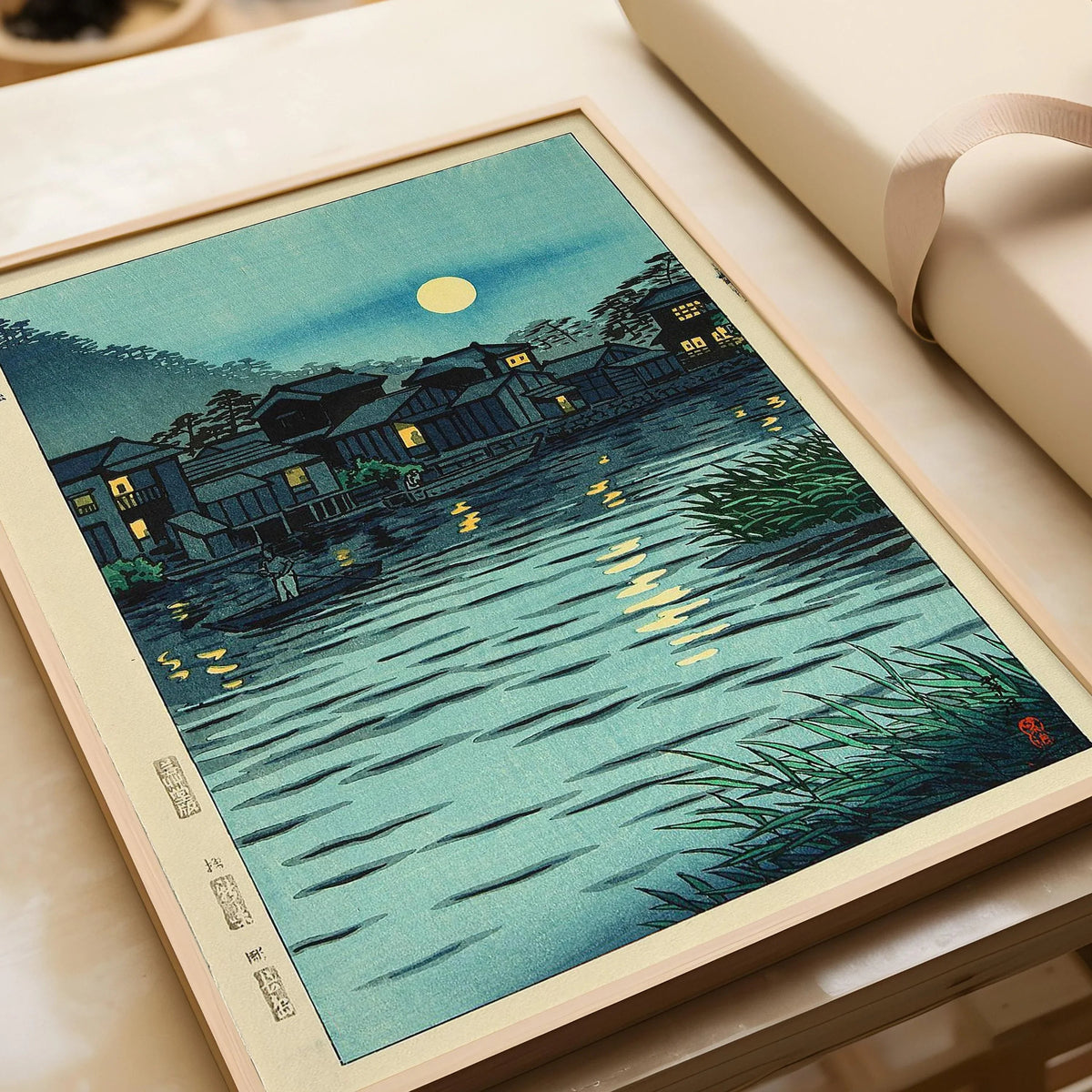 Shiro Kasamatsu Rising Moon Giclee Print: Japanese Woodblock Art