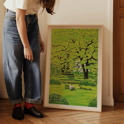 Shiro Kasamatsu Spring Campus Giclee Print: Tranquil Japanese Woodblock Art