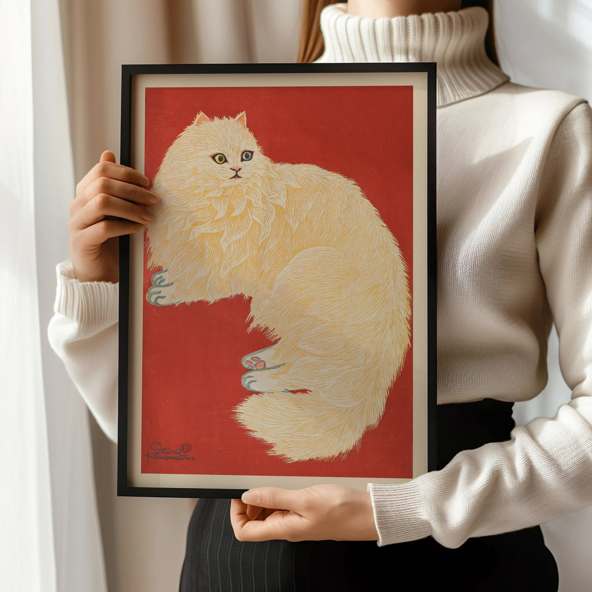 Shiro Kasamatsu - The White Cat: Vintage Japanese Woodblock Art Giclee Print