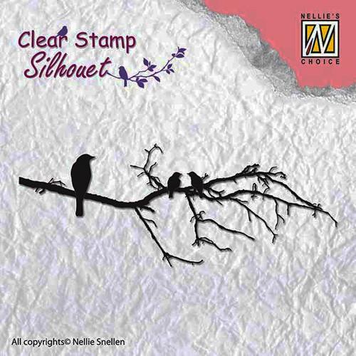 Tampon transparent Silhouette Branche avec oiseau