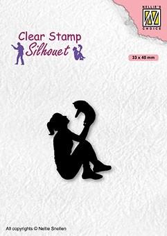Nellie's Choice Tampon transparent Silhouette Série Ados Jeune fille avec chat