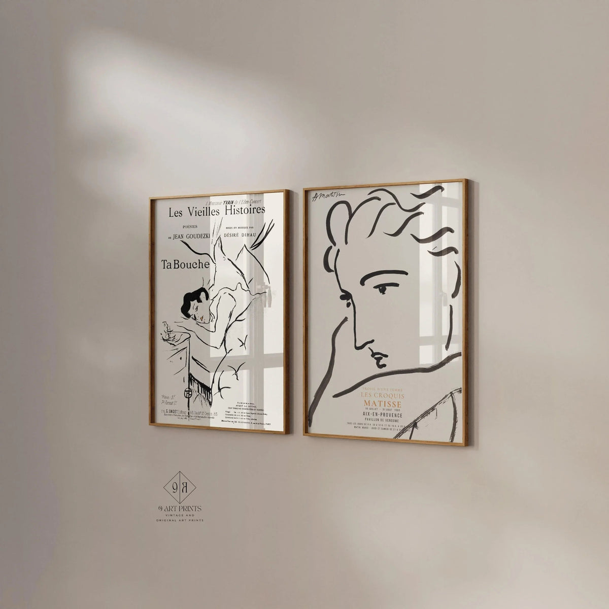 Affiches d'art Matisse et Toulouse-Lautrec : Ensemble de cadres pour mur de galerie neutre