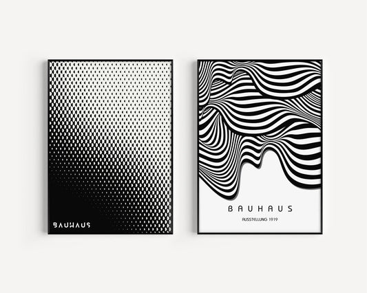 Lot d'affiches Bauhaus : Posters modernes du milieu du siècle en noir et blanc
