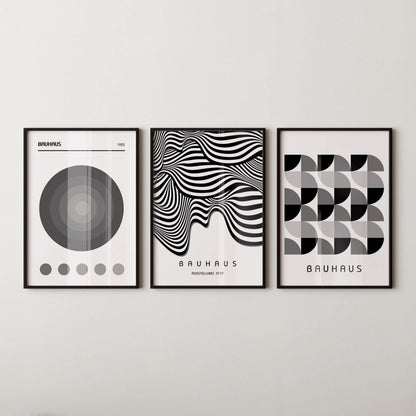 STATEMENT TRIO Neutral Bauhaus | Mid-century Modern Art Available framed or unframed