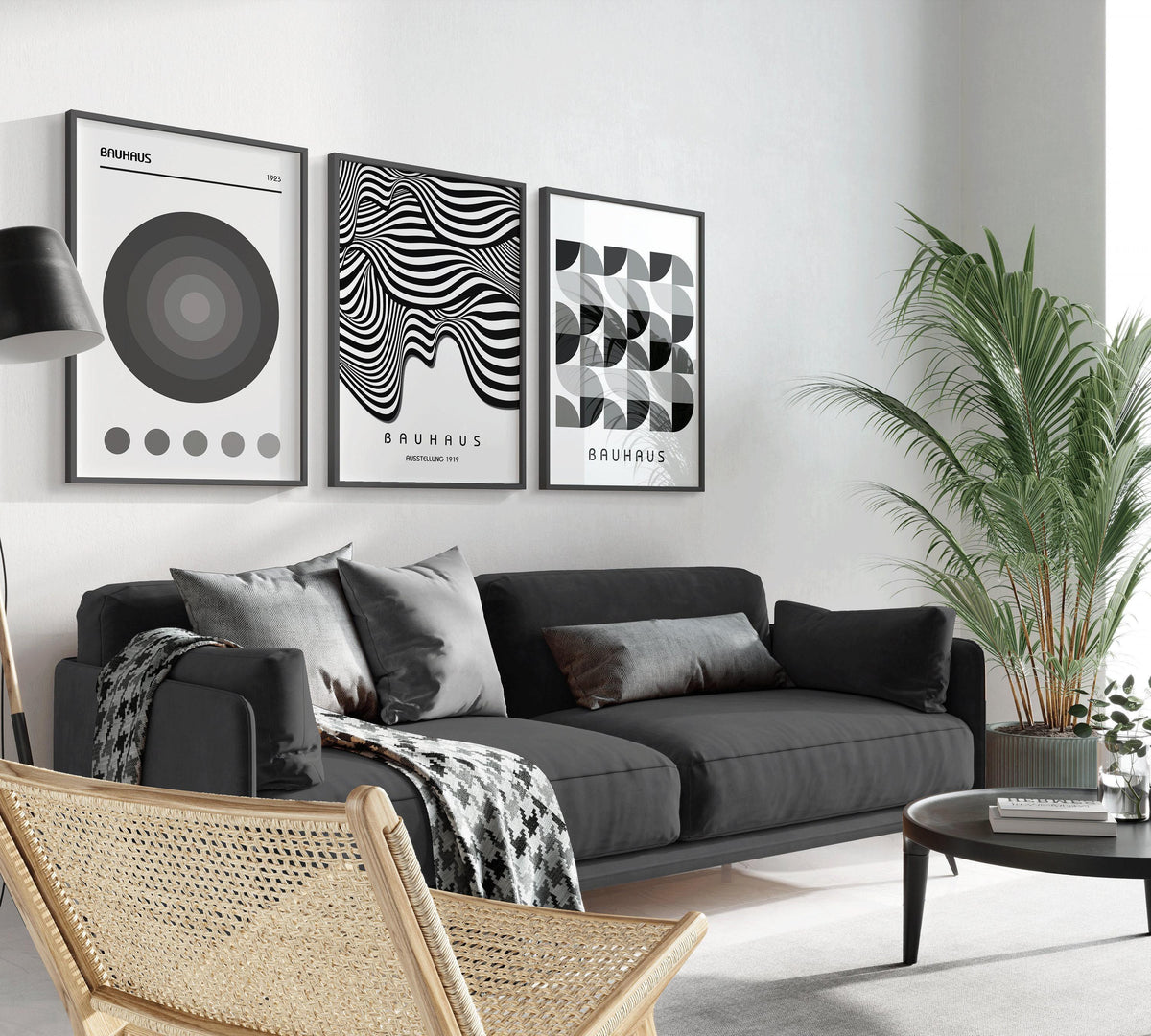 STATEMENT TRIO Neutral Bauhaus | Mid-century Modern Art Available framed or unframed