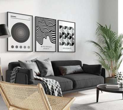 STATEMENT TRIO Neutral Bauhaus | Mid-century Modern Art Available framed or unframed