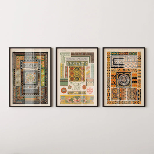 DÉCLARATION TRIO Owen Jones | Motifs vintages pompéiens, arabes et chinois disponibles encadrés
