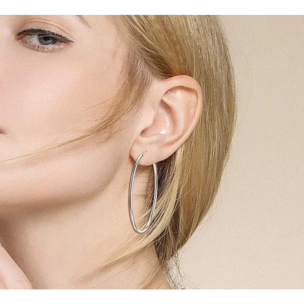 Grandes boucles d'oreilles créoles élégantes en argent sterling 925 pour femmes - Grandes créoles cercle sans fin (30/40 mm)