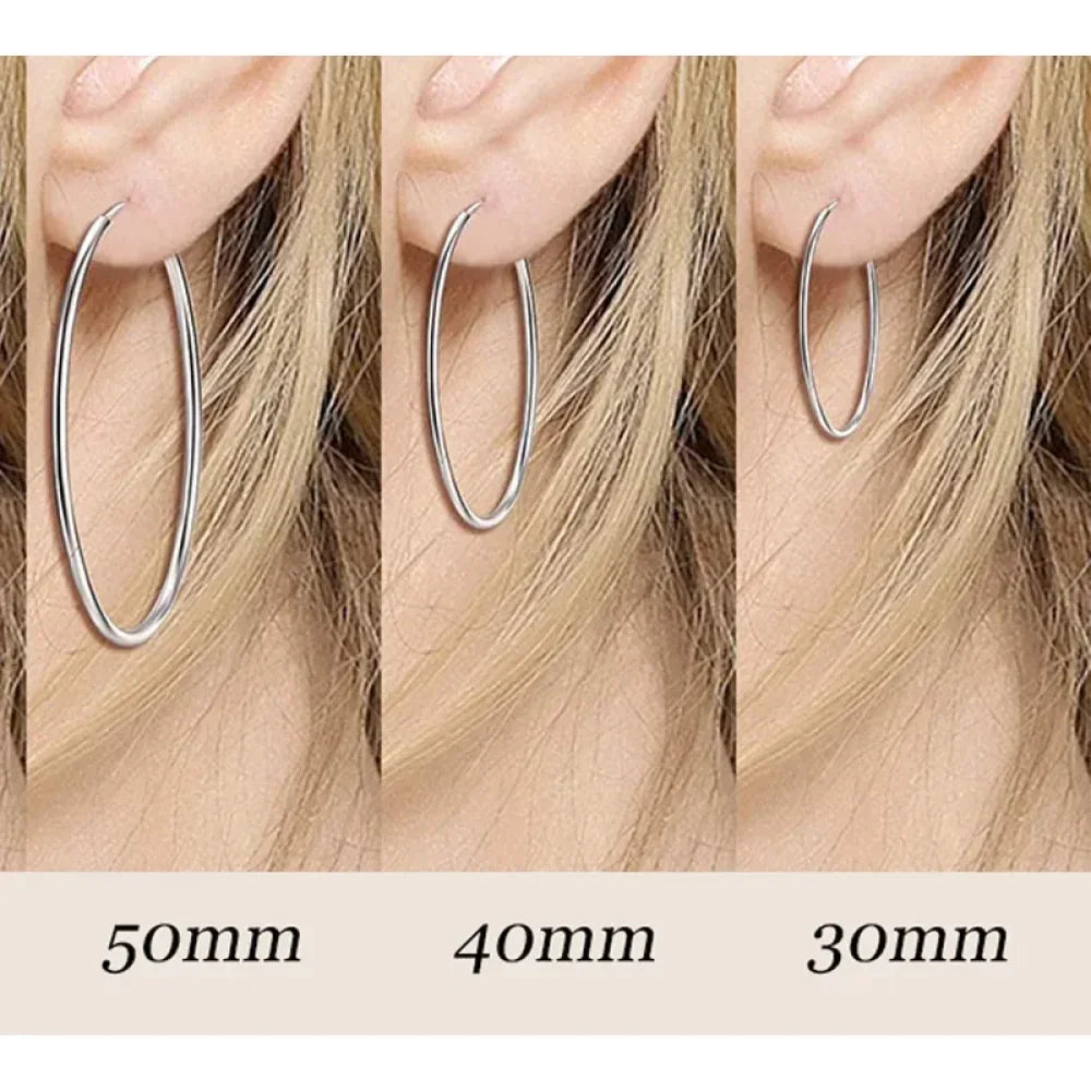 Grandes boucles d'oreilles créoles élégantes en argent sterling 925 pour femmes - Grandes créoles cercle sans fin (30/40 mm)