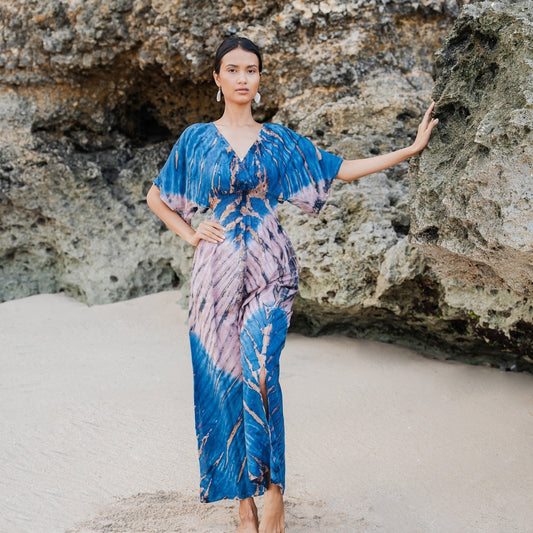 Robe longue Tie-Dye Ombré Lapis - Bleu et Rose