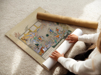 Estampe giclée Shahnameh : L'ange Surush sauve Khosrow Parviz, Miniature persane (Encadrée et non encadrée disponibles)