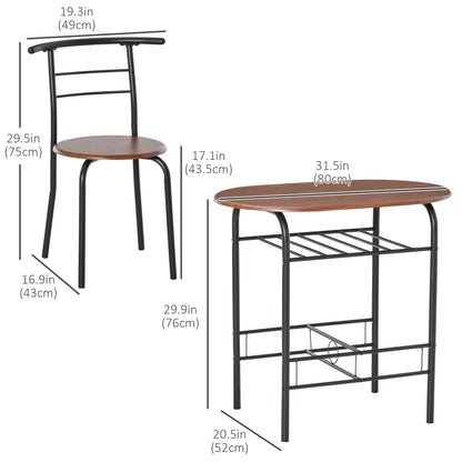 Ensemble de salle à manger Foden 3 pièces avec étagère, pour petits espaces-Marron naturel