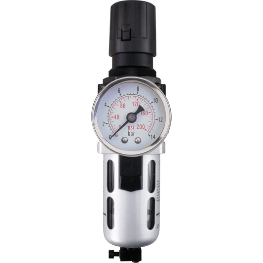 Filtre/régulateur d'air modulaire (manomètre inclus), 1/4" NPT, 145 PSI, capacité de 0,3 fl. oz.