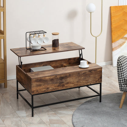 Table basse relevable Reese avec compartiment de rangement caché - Marron rustique