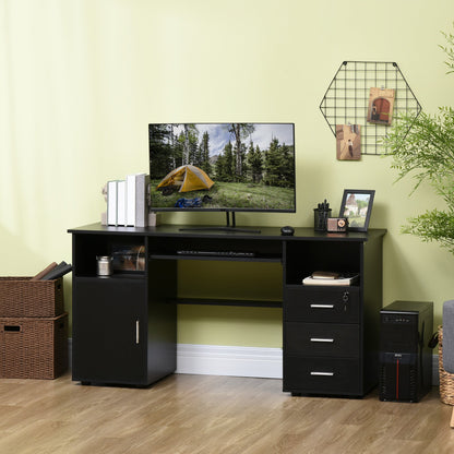 Bureau d'ordinateur Bloom 57" avec plateau coulissant pour clavier et tiroirs de rangement-Noir