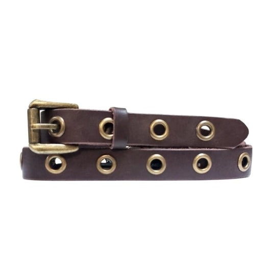 Exene - Ceinture en cuir marron fin avec œillets simples - Fabriquée au Canada