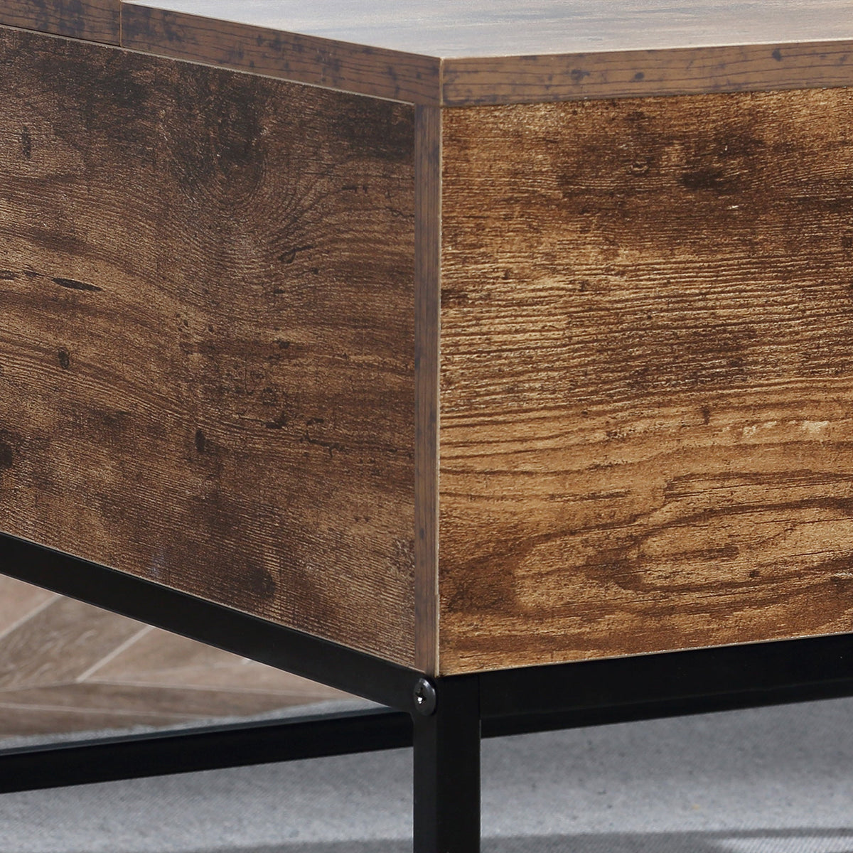 Table basse relevable Reese avec compartiment de rangement caché - Marron rustique