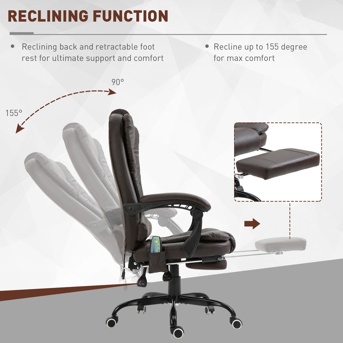 Declan Executive Office Chair with 7-Point Massage and Reclining Features-Brown