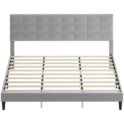 Cadre de lit plateforme Harper King Size avec tête de lit rembourrée - Gris