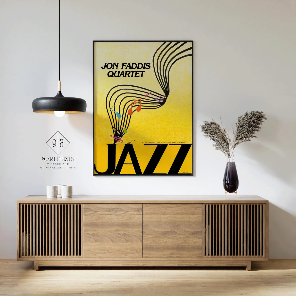 Vintage Music Poster - Jazz (USIA/Jon Faddis Quarter) | Striking Yellow | Available handframed or unframed