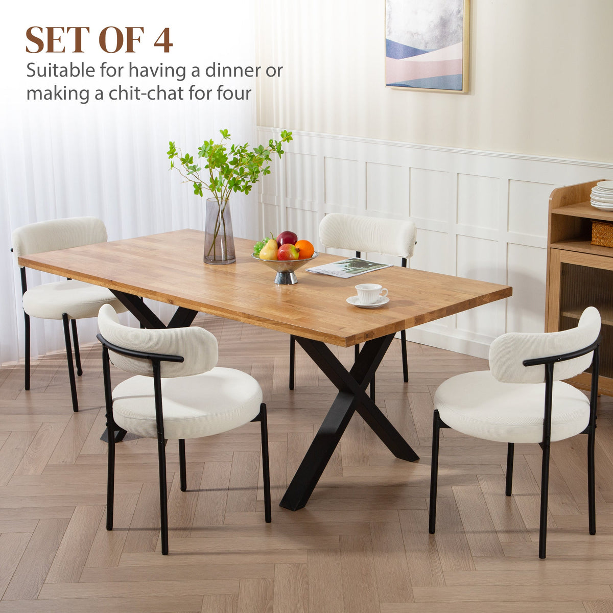 Avery 4 Pieces Modern Dining Chairs with Corduroy Upholstery-Beige