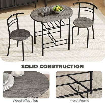 Ensemble de salle à manger 3 pièces Foden avec étagère, pour petits espaces - Gris foncé