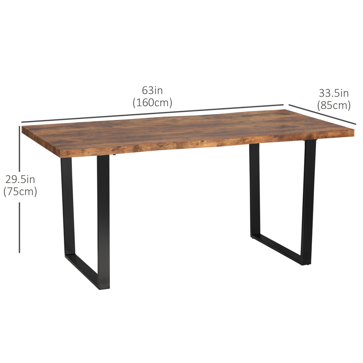 Table de salle à manger Ashton 63" avec plateau à bords ondulés et pieds en acier - Brun rustique