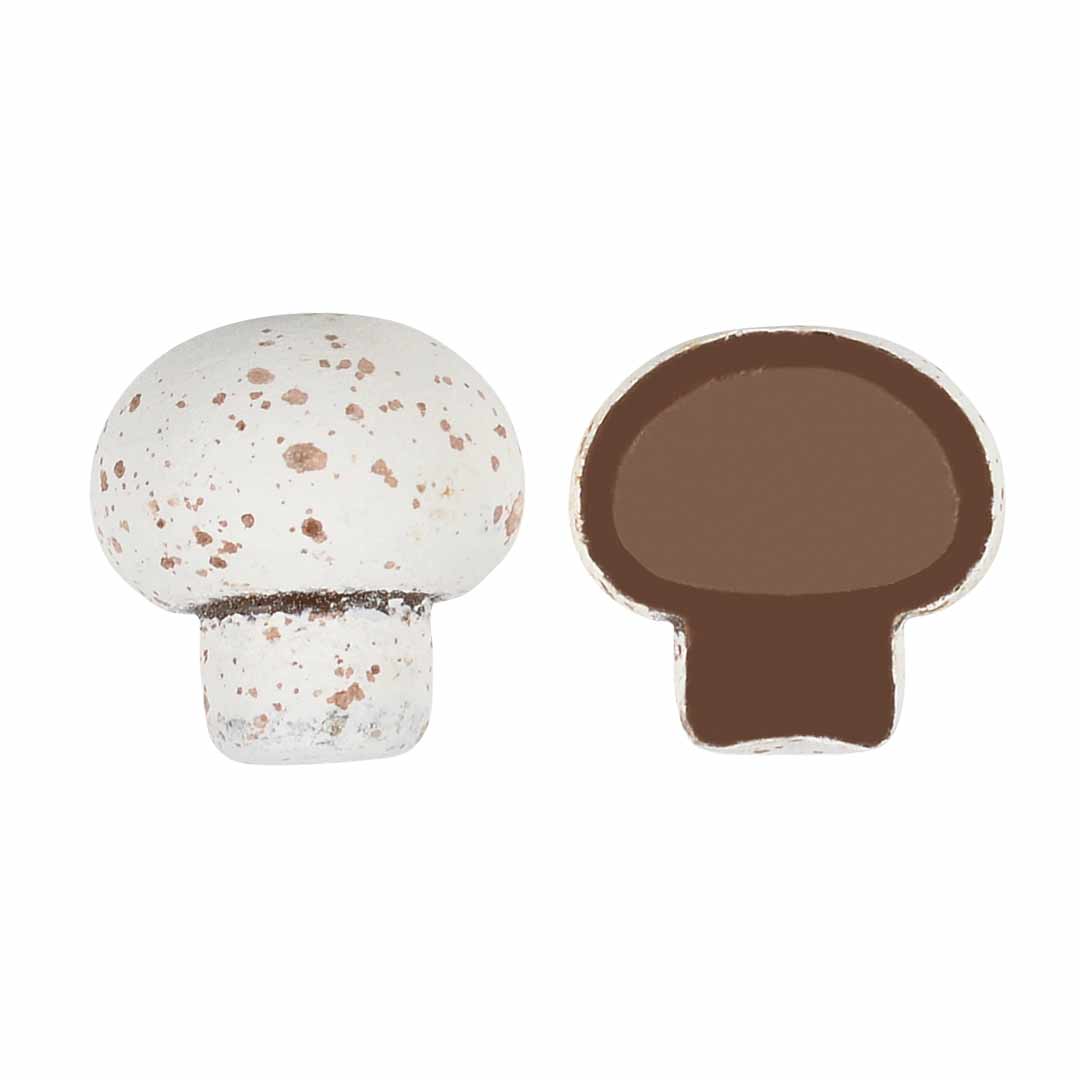Dragées de chocolat aux champignons enrobés de blanc