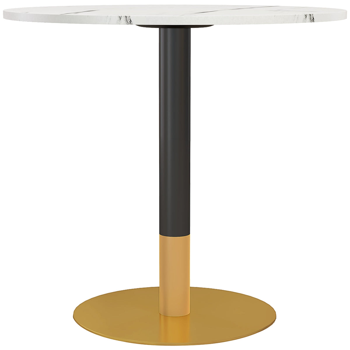 Table à manger moderne ronde René avec plateau en imitation marbre pour petits espaces-Blanc