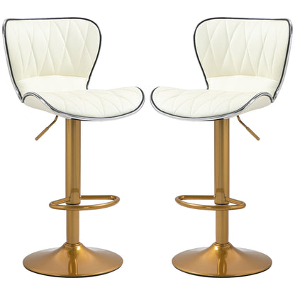 Maxi Counter Height Bar Stools Set of 2-Adjustable Height and Swivel Seat-White/Gold