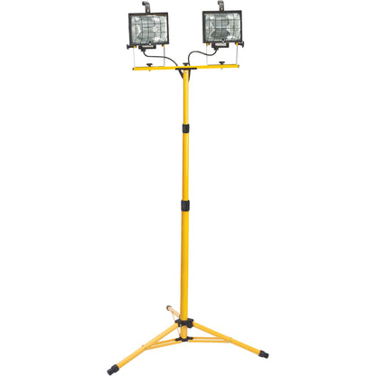 Twin-Head Work Light, Halogen, 500 W, 16000 Lumens, Steel Housing