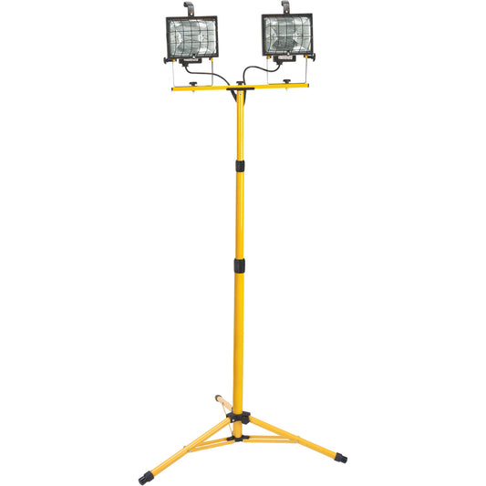 Twin-Head Work Light, Halogen, 500 W, 16000 Lumens, Steel Housing