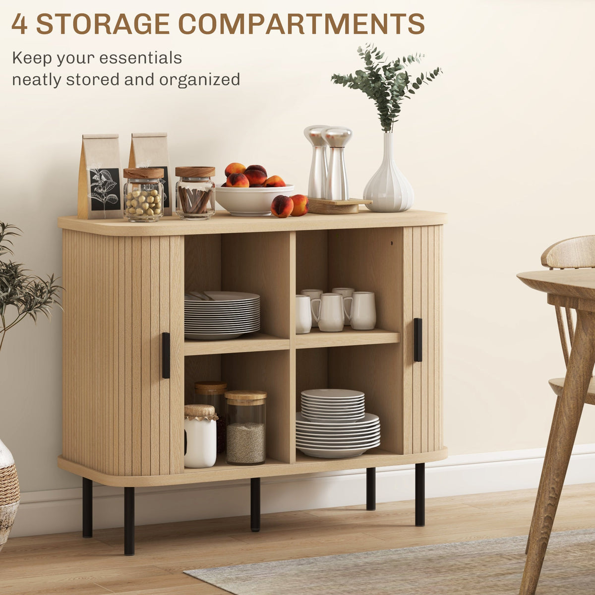 Aspen 35.4" Sideboard Buffet Cabinet with Slatted Tambour Doors-Oak