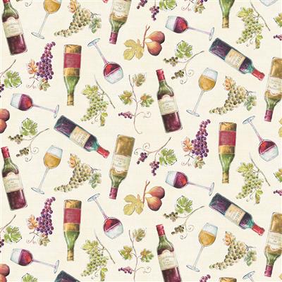 Clothworks - Wine Tastine - Cream Wine Bottles & Glasses - Y4574-2