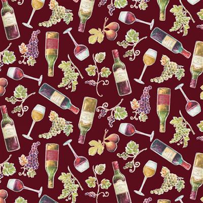 Clothworks - Wine Tastine - Red Wine Bottles & Glasses - Y4574-52