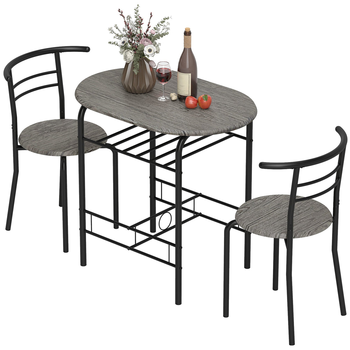 Ensemble de salle à manger 3 pièces Foden avec étagère, pour petits espaces - Gris foncé
